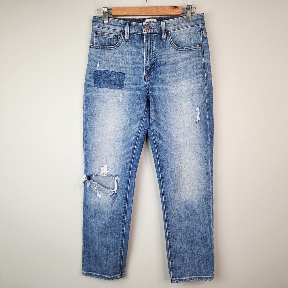 J.Crew Vintage Crop Jeans Women's 28 Blue‎ Distressed Patchwork G5357